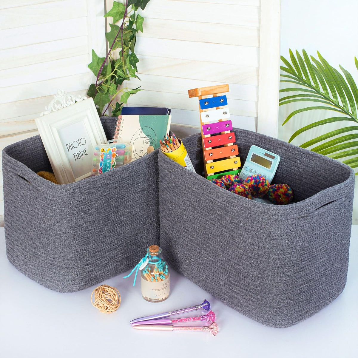 MINTWOOD Design 3-Pack Decorative Woven Storage Baskets for Shelves, Cube Bin Box for Organizing Books, Shoes, Dog Toys, Pantry Closet and Living Room Organizer, Oatmeal Brown