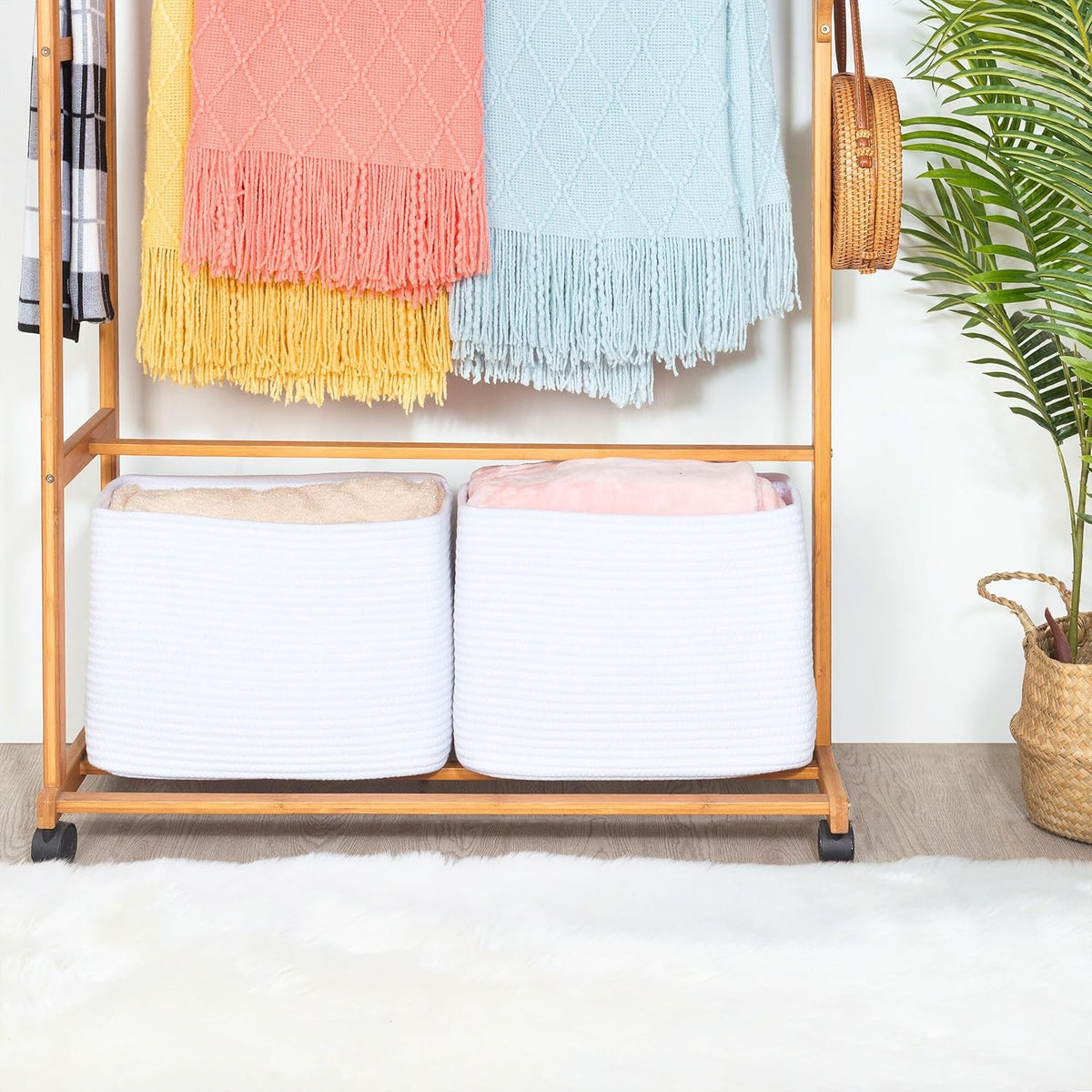 MINTWOOD Design 3-Pack Decorative Woven Storage Baskets for Shelves, Cube Bin Box for Organizing Books, Shoes, Dog Toys, Pantry Closet and Living Room Organizer, Oatmeal Brown
