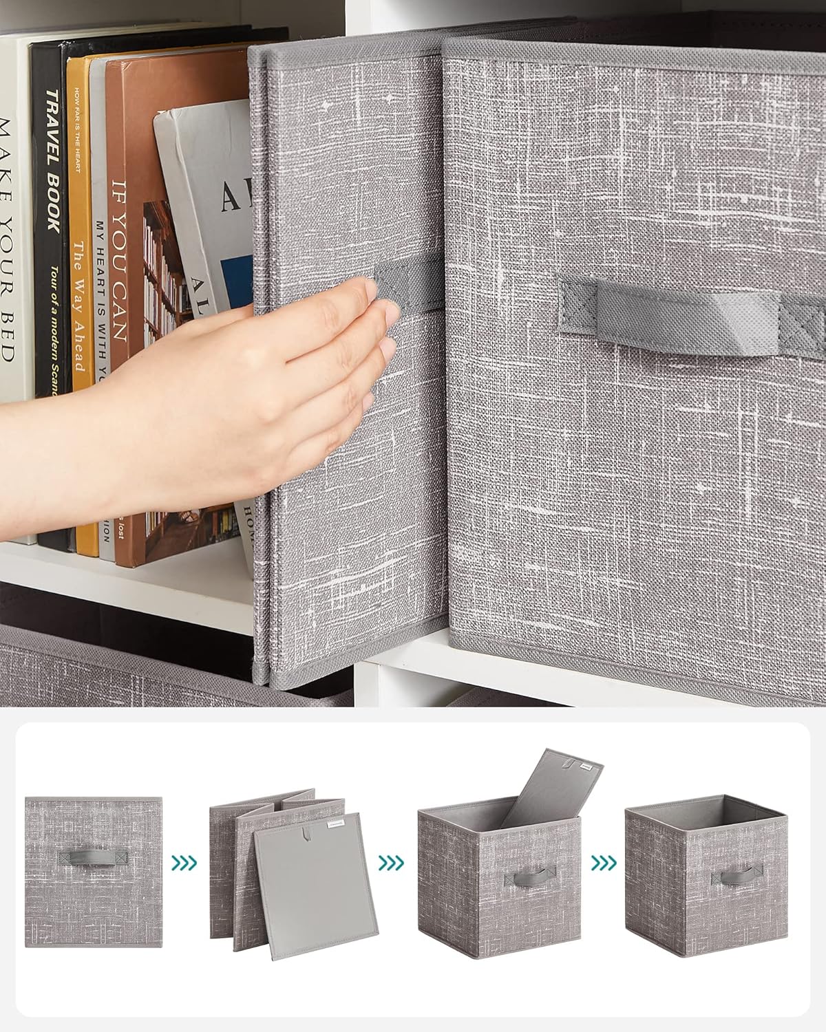 SONGMICS Storage Cubes, 11-Inch Non-Woven Fabric Bins with Double Handles, Set of 6, Closet Organizers for Shelves, Foldable, for Clothes, Cattail Gray UROB26LG