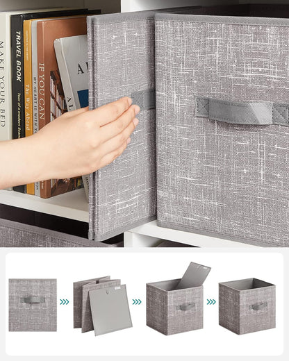 SONGMICS Storage Cubes, 11-Inch Non-Woven Fabric Bins with Double Handles, Set of 6, Closet Organizers for Shelves, Foldable, for Clothes, Cattail Gray UROB26LG