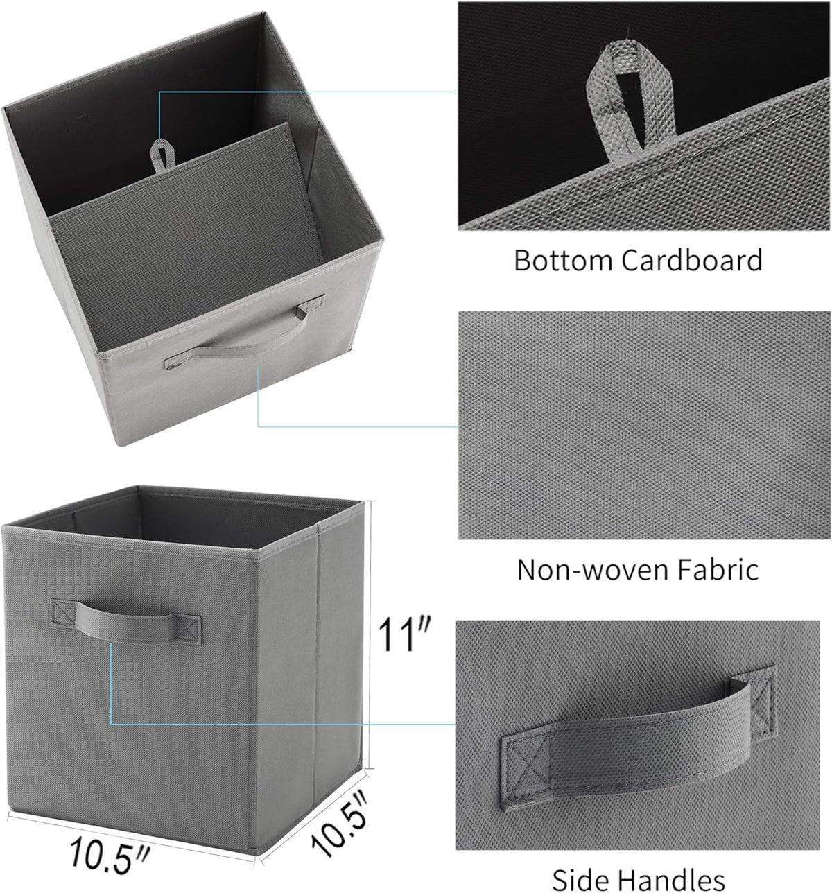 MAX Houser Fabric Storage Bins Cubes Baskets Containers with Dual Plastic Handles for Home Closet Bedroom Drawers Organizers, Flodable, Blue, Set of 4