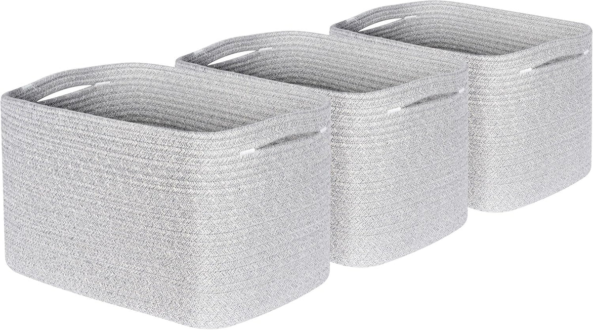 MINTWOOD Design 3-Pack Decorative Woven Storage Baskets for Shelves, Cube Bin Box for Organizing Books, Shoes, Dog Toys, Pantry Closet and Living Room Organizer, Oatmeal Brown