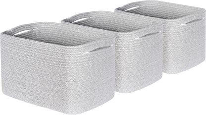 MINTWOOD Design 3-Pack Decorative Woven Storage Baskets for Shelves, Cube Bin Box for Organizing Books, Shoes, Dog Toys, Pantry Closet and Living Room Organizer, Oatmeal Brown