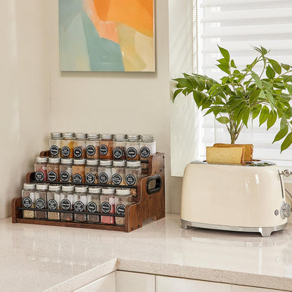 Aminigram Wood Spice Rack Organizer for Cabinet, 3 Tier Spice Shelf Storage, Kitchen Seasoning Organizer for Spice Bottles, Jars, Seasonings, Baking Supplies