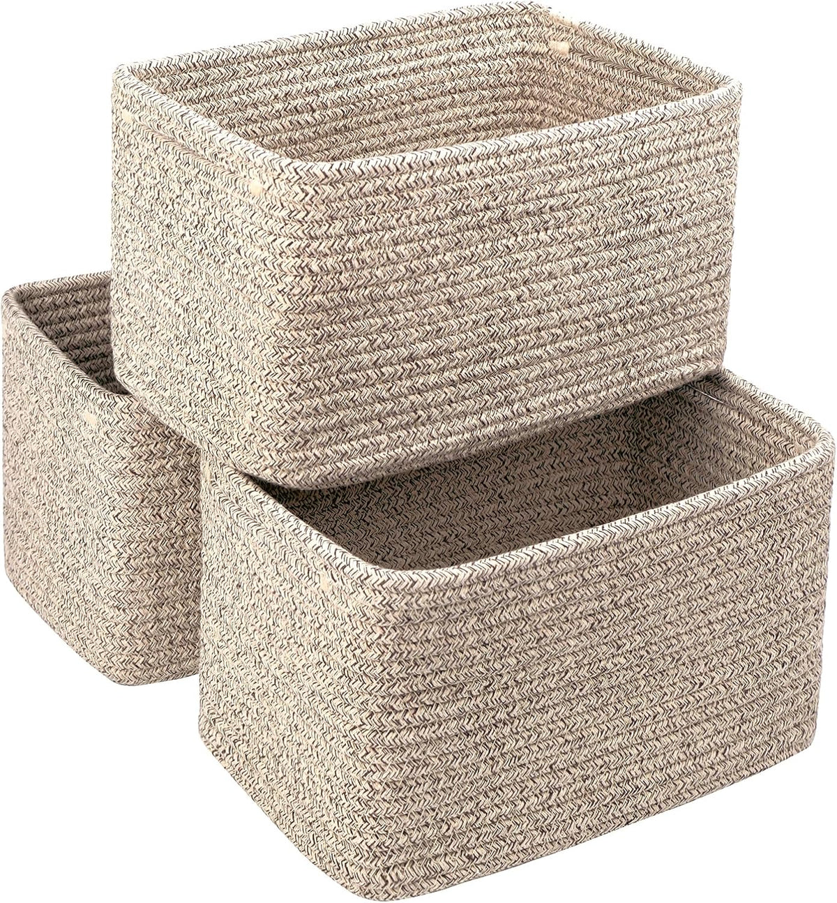 R RUNKA Small Cotton Rope Basket – Storage Bin for Organizing (10.6" x 6.7" x 6.7"), Bathroom Storage Basket for Shelf, Counter & Closet（Beige）