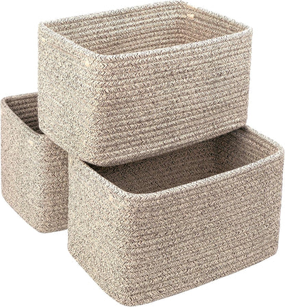 R RUNKA Small Cotton Rope Basket – Storage Bin for Organizing (10.6" x 6.7" x 6.7"), Bathroom Storage Basket for Shelf, Counter & Closet（Beige）