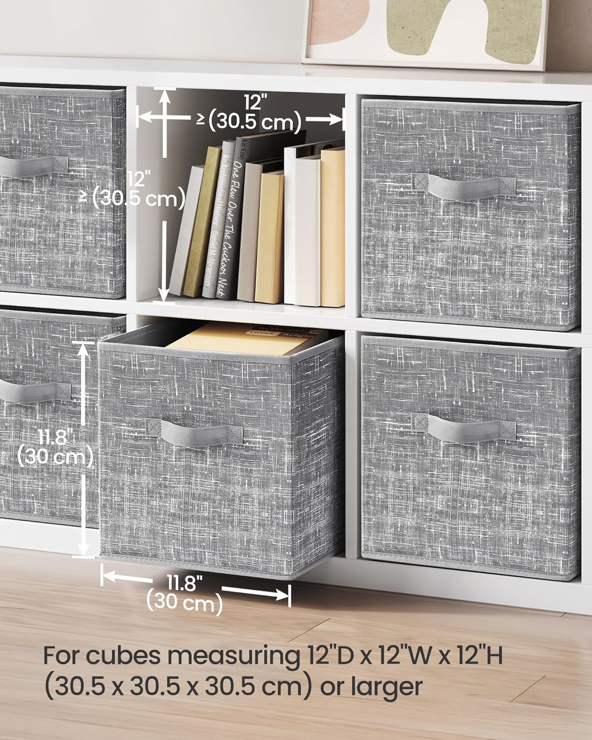 SONGMICS Storage Cubes, 11-Inch Non-Woven Fabric Bins with Double Handles, Set of 6, Closet Organizers for Shelves, Foldable, for Clothes, Cattail Gray UROB26LG