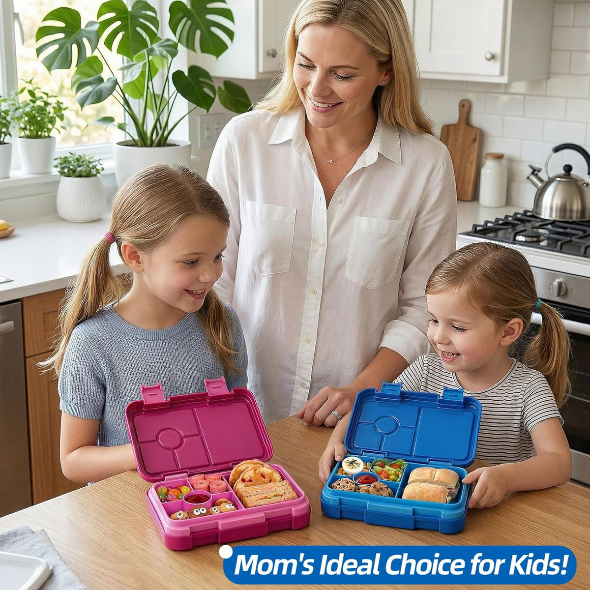 Bento Lunch Box for Kids, 6 Compartments BPA Free, Dishwasher Safe Back to School Snack Bento Lunch Containers Boxes, Ideal Portion Sizes for On-the-Go Meal, Ages 3+, School, Green Patterned
