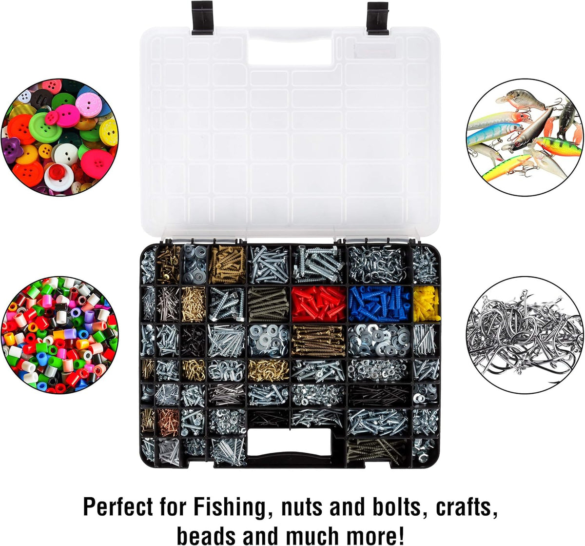 Stalwart - 75-ST6073 Portable Storage Case with Secure Locks and 55 Small Bin Compartments for Hardware, Screws, Bolts, Nuts, Nails, Beads, Jewelry and More by Black