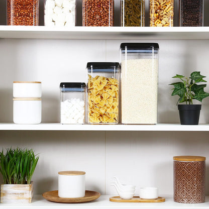 Felli Flip Tite Storage Container with Built-In Spoon & Airtight Lid 5” Large-M Ring Flip Top, Stackable Acrylic Canister for Sugar Flour Powder, Kitchen Pantry Organizer (1.8qt), 2 spoons