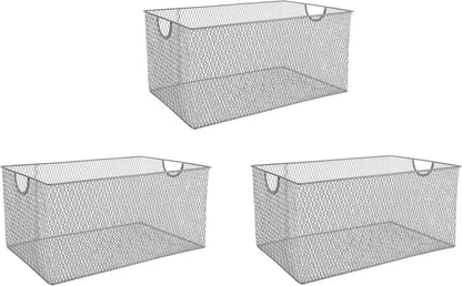 YBM HOME Kitchen Pantry Organizer Wire Baskets for Shelves, Cabinets, Pantry, Countertop, Mesh Open Storage Bin Metal Basket for Organizing Food Supplies, 3 Pack, 12.1x7.8x5.8