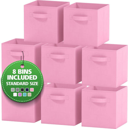 Storage Cubes Pack Of 8 - Standard Size Cube Storage Bin 10.5x10.5x11 With Dual Handles For Easy Carrying- Fabric Storage Bins Collapsible (Black)