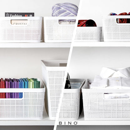 BINO | Woven Plastic Basket | Small (Natural), 5-Pack | THE JUTE COLLECTION | Home Organization, Space - Saving Storage, Stylish Design | Jute Basket | Plastic Storage Basket