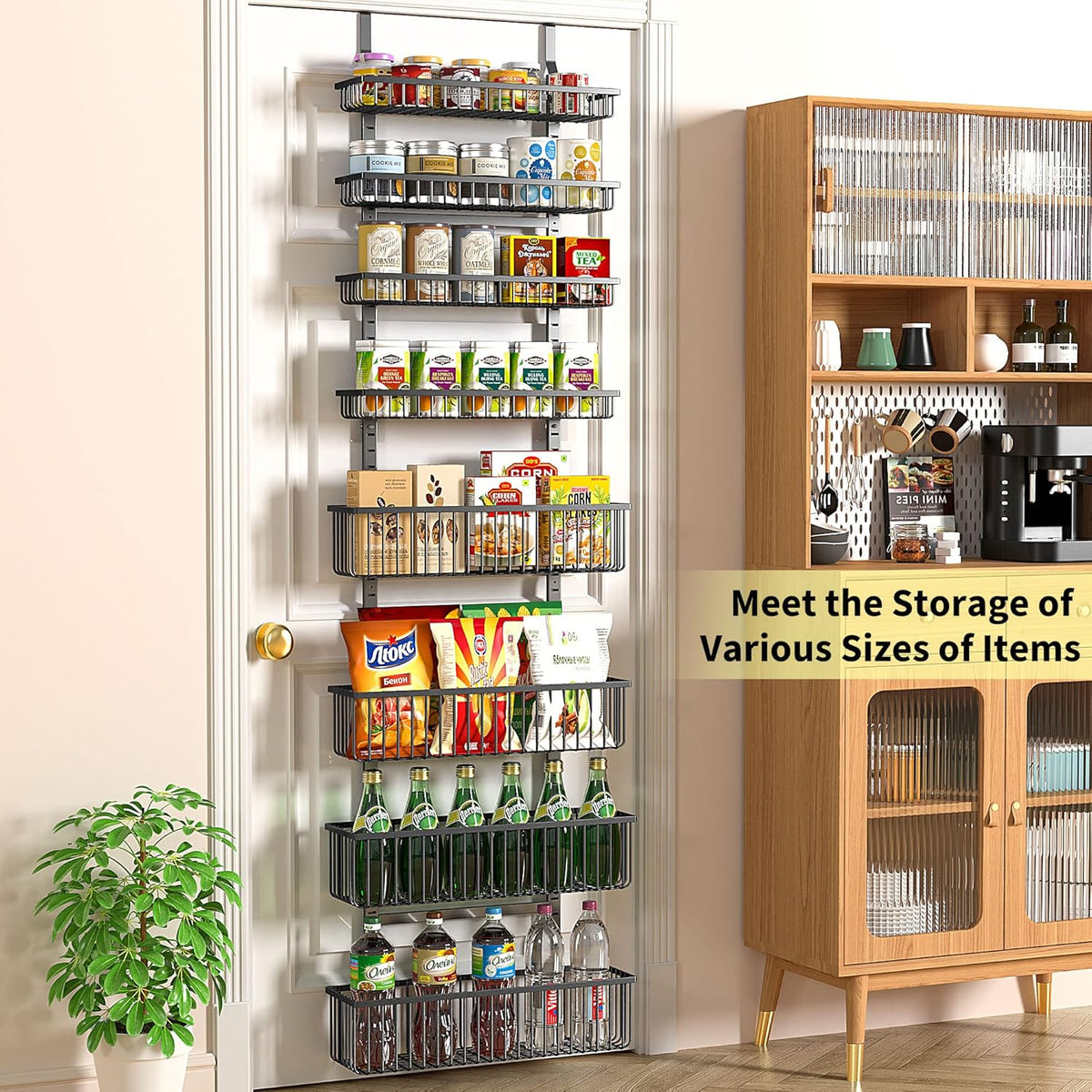 Moforoco White Over The Door Pantry Organizer, Pantry Organization and Storage, Metal Hanging Spice Rack Shelves Door, Seasoning Shelves, Laundry Room Organization, House and Kitchen Essentials