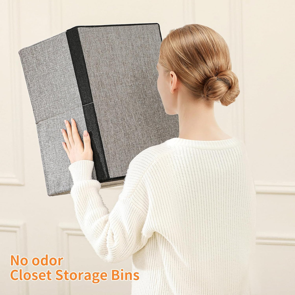 Linen Folding Storage Bins, 3 Pack Large Storage Baskets, Washable, Clothing Storage Bins with Handle, Closet Organizer for Storage Sweater,Sheets(Beige, 18½"x11 x8½)