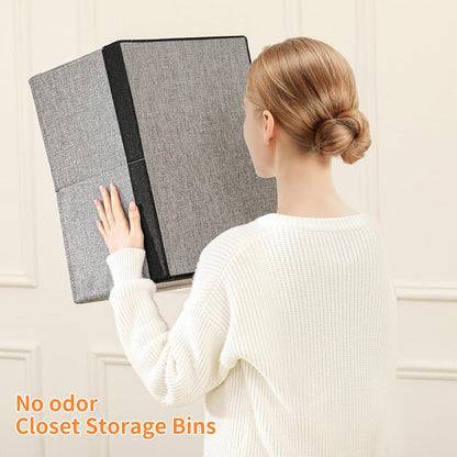 Linen Folding Storage Bins, 3 Pack Large Storage Baskets, Washable, Clothing Storage Bins with Handle, Closet Organizer for Storage Sweater,Sheets(Beige, 18½"x11 x8½)