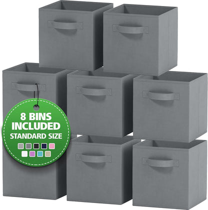 Storage Cubes Pack Of 8 - Standard Size Cube Storage Bin 10.5x10.5x11 With Dual Handles For Easy Carrying- Fabric Storage Bins Collapsible (Black)