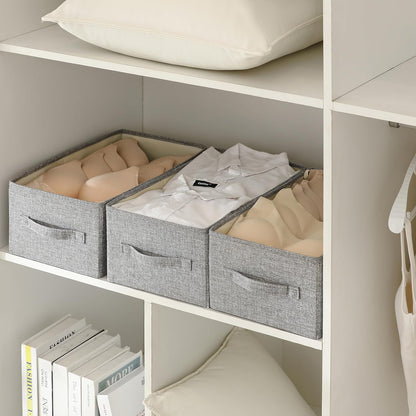 Linen Folding Storage Bins, 3 Pack Large Storage Baskets, Washable, Clothing Storage Bins with Handle, Closet Organizer for Storage Sweater,Sheets(Beige, 18½"x11 x8½)