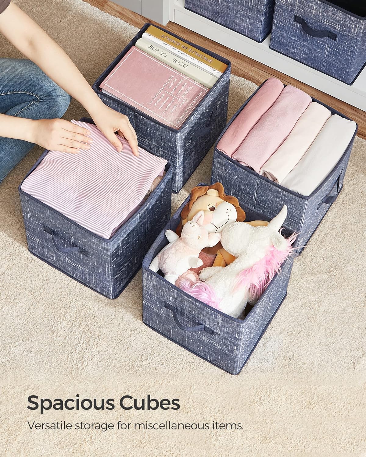 SONGMICS Storage Cubes, 11-Inch Non-Woven Fabric Bins with Double Handles, Set of 6, Closet Organizers for Shelves, Foldable, for Clothes, Cattail Gray UROB26LG