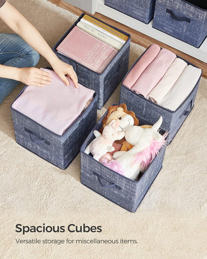 SONGMICS Storage Cubes, 11-Inch Non-Woven Fabric Bins with Double Handles, Set of 6, Closet Organizers for Shelves, Foldable, for Clothes, Cattail Gray UROB26LG