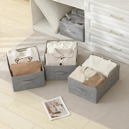 Linen Folding Storage Bins, 3 Pack Large Storage Baskets, Washable, Clothing Storage Bins with Handle, Closet Organizer for Storage Sweater,Sheets(Beige, 18½"x11 x8½)