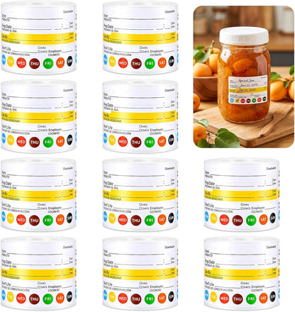 10 Rolls 2500 Pcs Restaurant Quality Shelf Life Food Rotation Labels Vinyl 2” x 3” Self-Adhesive Removable Freezer Food Labels Perfect for Reusable Containers Food Safety Date Sticker, Easy to Remove