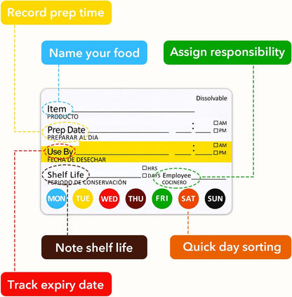 10 Rolls 2500 Pcs Restaurant Quality Shelf Life Food Rotation Labels Vinyl 2” x 3” Self-Adhesive Removable Freezer Food Labels Perfect for Reusable Containers Food Safety Date Sticker, Easy to Remove