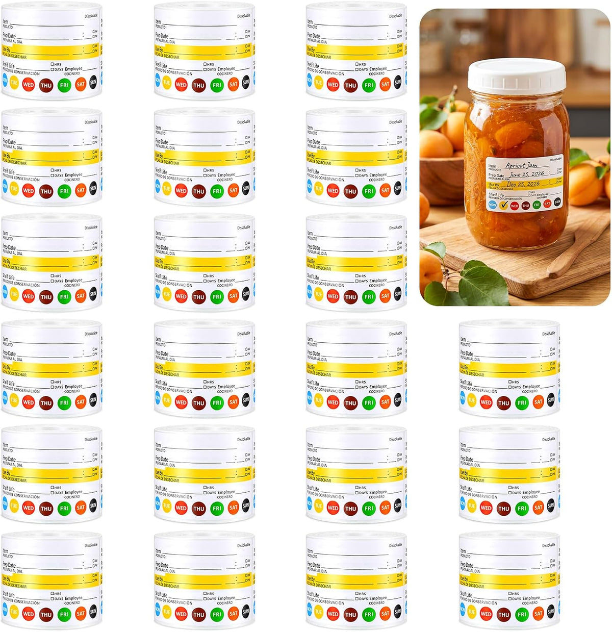 10 Rolls 2500 Pcs Restaurant Quality Shelf Life Food Rotation Labels Vinyl 2” x 3” Self-Adhesive Removable Freezer Food Labels Perfect for Reusable Containers Food Safety Date Sticker, Easy to Remove