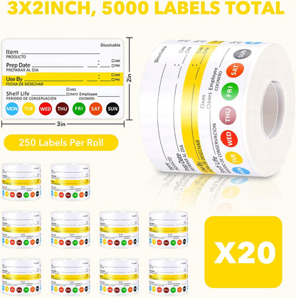 10 Rolls 2500 Pcs Restaurant Quality Shelf Life Food Rotation Labels Vinyl 2” x 3” Self-Adhesive Removable Freezer Food Labels Perfect for Reusable Containers Food Safety Date Sticker, Easy to Remove