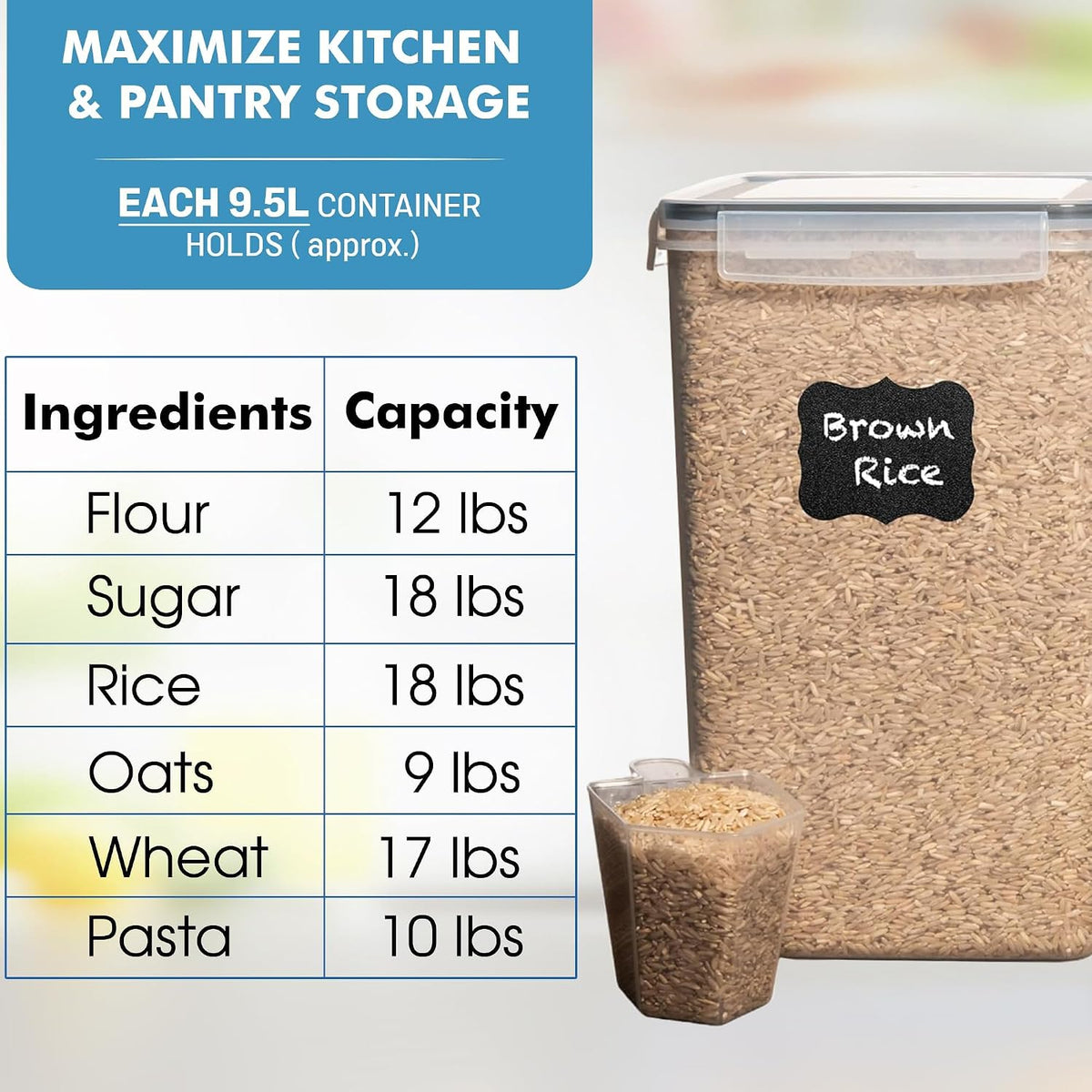 2 PC (9.5L | 321 Oz) Extra Large Bulk Food Storage Containers with Airtight Lids for Flour, Sugar, Rice, Cereal & Pasta - Leakproof, BPA-Free Plastic Canisters for Kitchen & Pantry Organization
