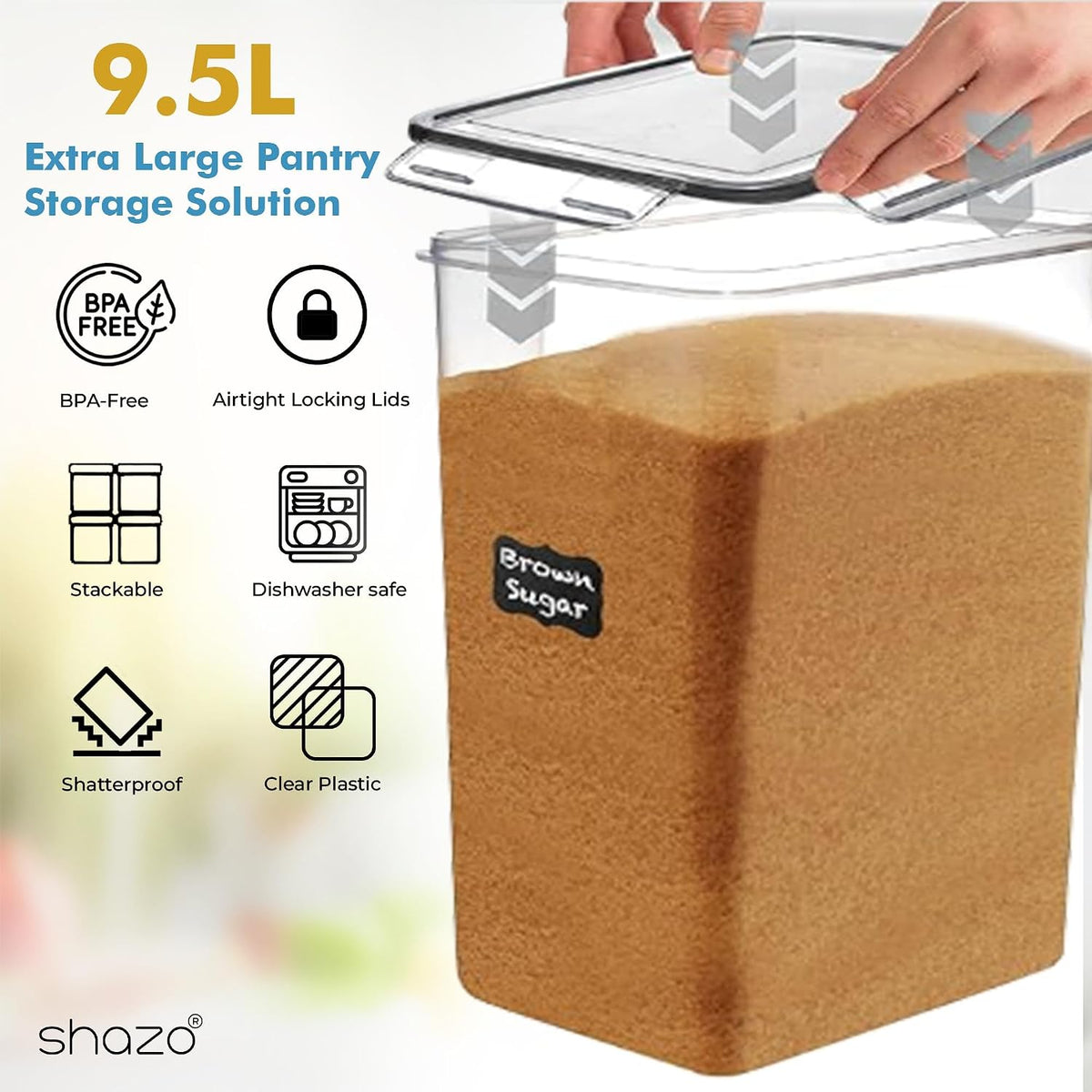 2 PC (9.5L | 321 Oz) Extra Large Bulk Food Storage Containers with Airtight Lids for Flour, Sugar, Rice, Cereal & Pasta - Leakproof, BPA-Free Plastic Canisters for Kitchen & Pantry Organization