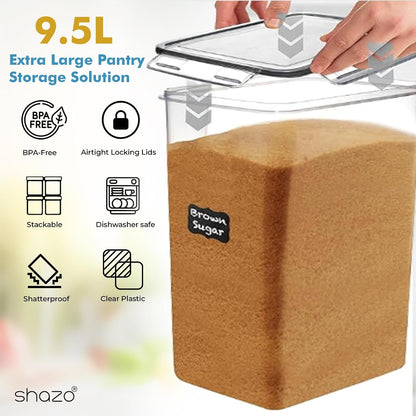 2 PC (9.5L | 321 Oz) Extra Large Bulk Food Storage Containers with Airtight Lids for Flour, Sugar, Rice, Cereal & Pasta - Leakproof, BPA-Free Plastic Canisters for Kitchen & Pantry Organization