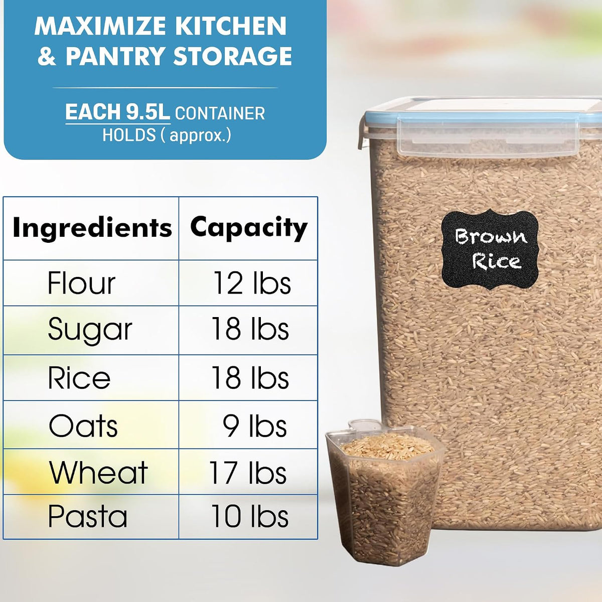 2 PC (9.5L | 321 Oz) Extra Large Bulk Food Storage Containers with Airtight Lids for Flour, Sugar, Rice, Cereal & Pasta - Leakproof, BPA-Free Plastic Canisters for Kitchen & Pantry Organization