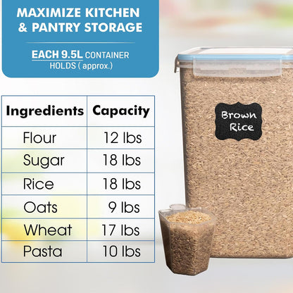 2 PC (9.5L | 321 Oz) Extra Large Bulk Food Storage Containers with Airtight Lids for Flour, Sugar, Rice, Cereal & Pasta - Leakproof, BPA-Free Plastic Canisters for Kitchen & Pantry Organization