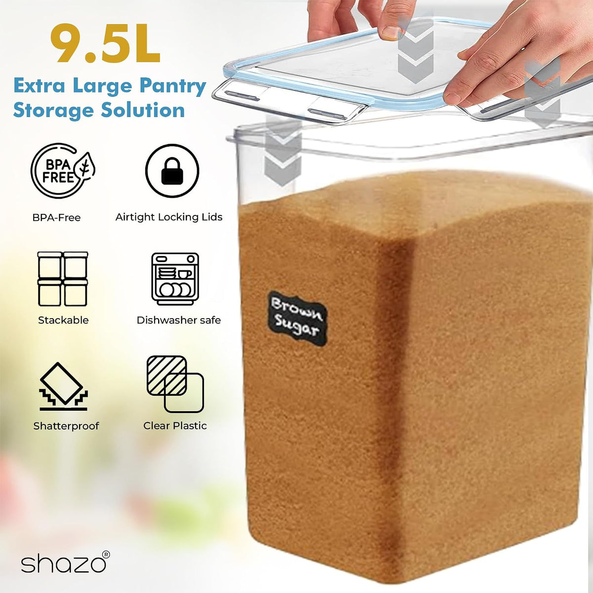2 PC (9.5L | 321 Oz) Extra Large Bulk Food Storage Containers with Airtight Lids for Flour, Sugar, Rice, Cereal & Pasta - Leakproof, BPA-Free Plastic Canisters for Kitchen & Pantry Organization