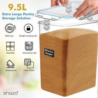 2 PC (9.5L | 321 Oz) Extra Large Bulk Food Storage Containers with Airtight Lids for Flour, Sugar, Rice, Cereal & Pasta - Leakproof, BPA-Free Plastic Canisters for Kitchen & Pantry Organization