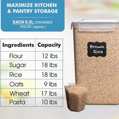2 PC (9.5L | 321 Oz) Extra Large Bulk Food Storage Containers with Airtight Lids for Flour, Sugar, Rice, Cereal & Pasta - Leakproof, BPA-Free Plastic Canisters for Kitchen & Pantry Organization