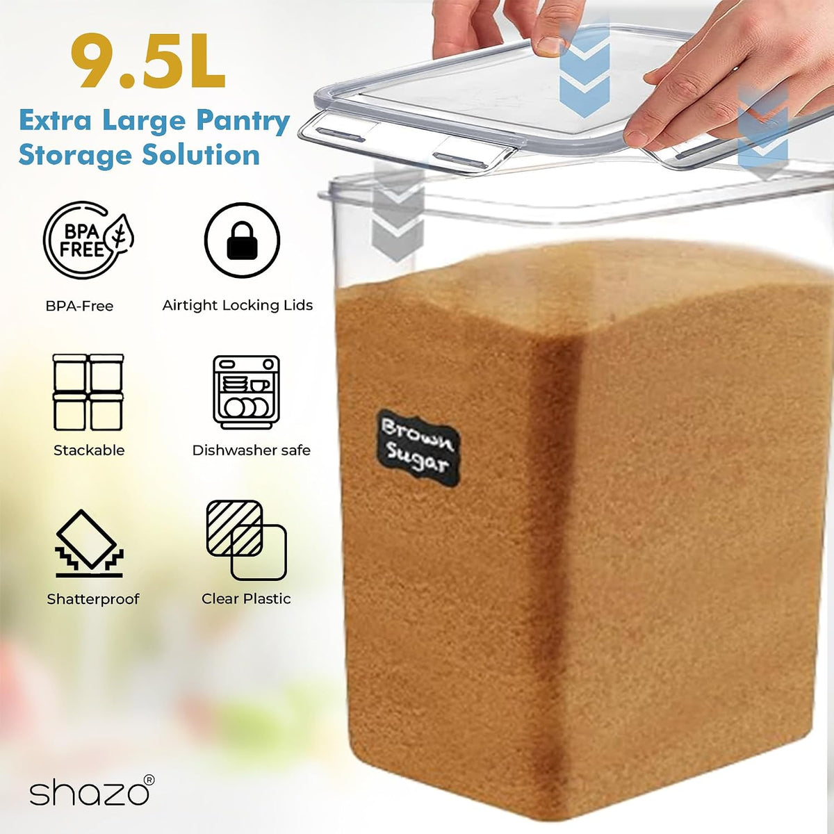 2 PC (9.5L | 321 Oz) Extra Large Bulk Food Storage Containers with Airtight Lids for Flour, Sugar, Rice, Cereal & Pasta - Leakproof, BPA-Free Plastic Canisters for Kitchen & Pantry Organization