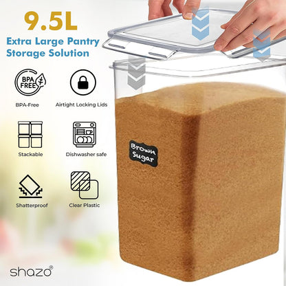 2 PC (9.5L | 321 Oz) Extra Large Bulk Food Storage Containers with Airtight Lids for Flour, Sugar, Rice, Cereal & Pasta - Leakproof, BPA-Free Plastic Canisters for Kitchen & Pantry Organization