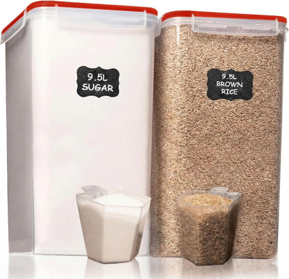 2 PC (9.5L | 321 Oz) Extra Large Bulk Food Storage Containers with Airtight Lids for Flour, Sugar, Rice, Cereal & Pasta - Leakproof, BPA-Free Plastic Canisters for Kitchen & Pantry Organization