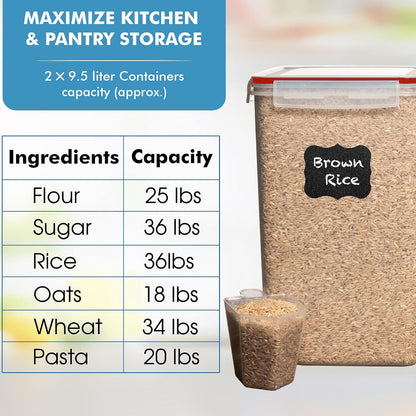 2 PC (9.5L | 321 Oz) Extra Large Bulk Food Storage Containers with Airtight Lids for Flour, Sugar, Rice, Cereal & Pasta - Leakproof, BPA-Free Plastic Canisters for Kitchen & Pantry Organization