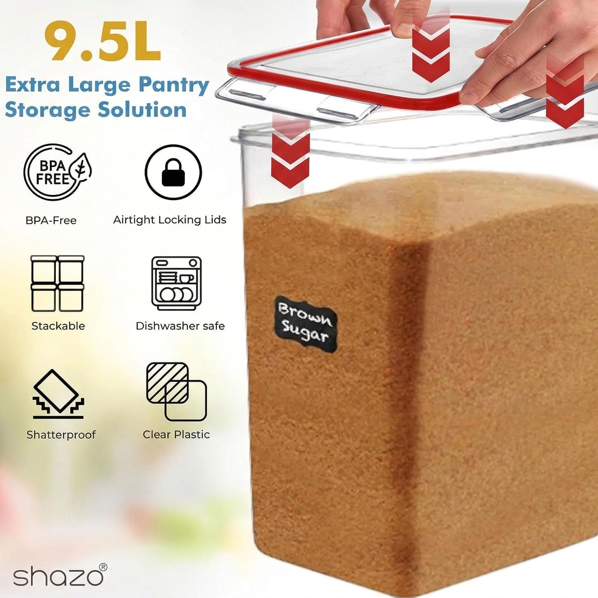 2 PC (9.5L | 321 Oz) Extra Large Bulk Food Storage Containers with Airtight Lids for Flour, Sugar, Rice, Cereal & Pasta - Leakproof, BPA-Free Plastic Canisters for Kitchen & Pantry Organization