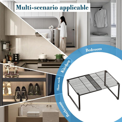 Extendable Metal Wire Shelf Organizer - Adjustable 15-24.4in Length, Stackable Storage Rack for Kitchen/Pantry/Bathroom/Shoe Cabinet/Tool Closet (1,Black)