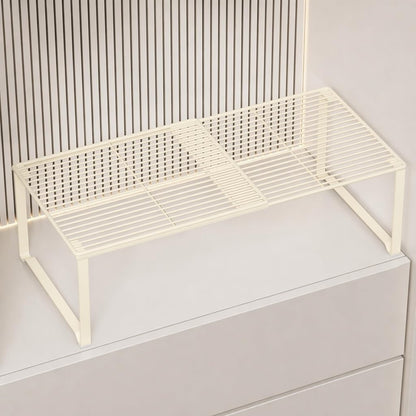 Extendable Metal Wire Shelf Organizer - Adjustable 15-24.4in Length, Stackable Storage Rack for Kitchen/Pantry/Bathroom/Shoe Cabinet/Tool Closet (1,Black)