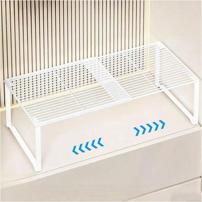 Extendable Metal Wire Shelf Organizer - Adjustable 15-24.4in Length, Stackable Storage Rack for Kitchen/Pantry/Bathroom/Shoe Cabinet/Tool Closet (1,Black)
