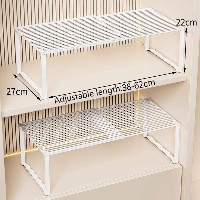 Extendable Metal Wire Shelf Organizer - Adjustable 15-24.4in Length, Stackable Storage Rack for Kitchen/Pantry/Bathroom/Shoe Cabinet/Tool Closet (1,Black)