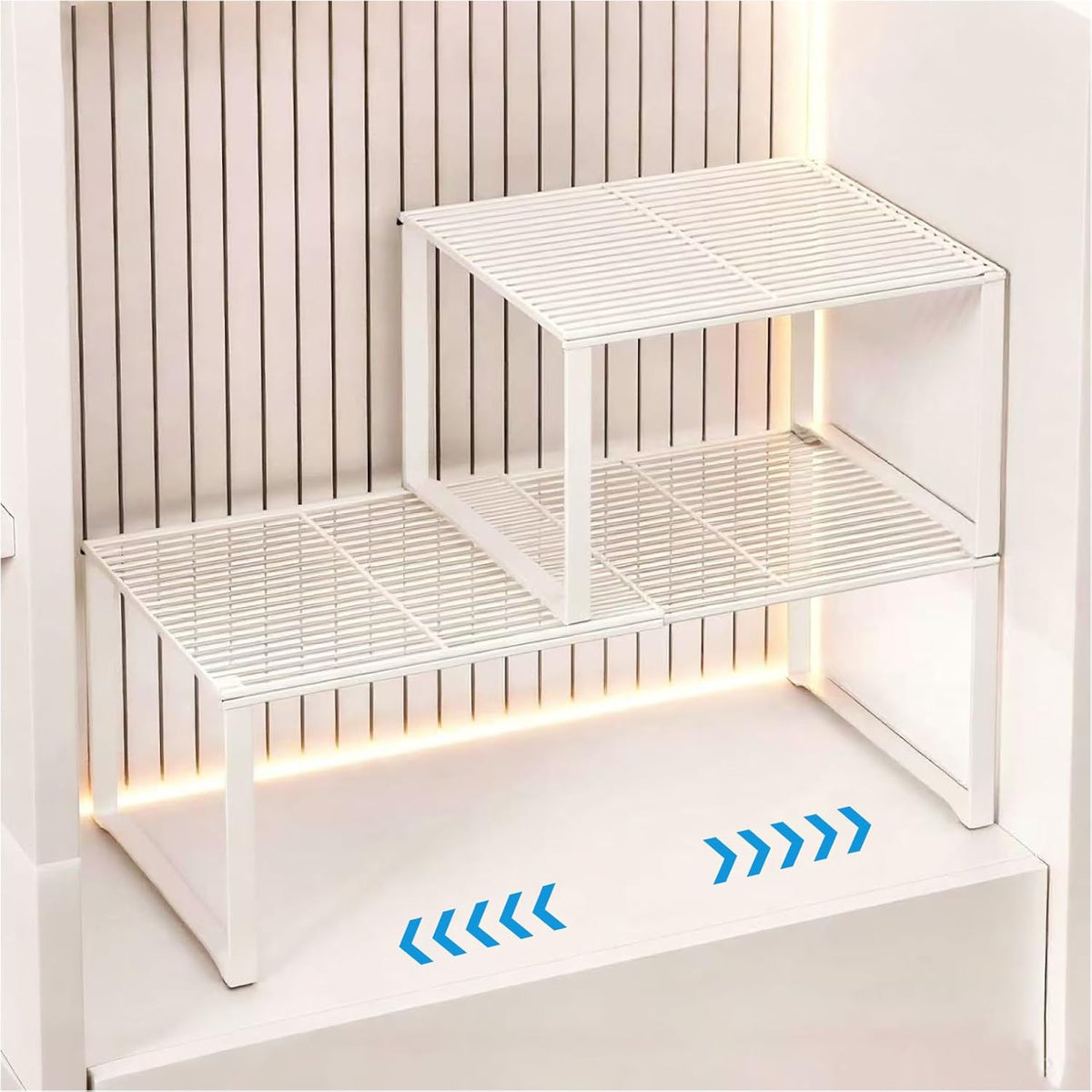 Extendable Metal Wire Shelf Organizer - Adjustable 15-24.4in Length, Stackable Storage Rack for Kitchen/Pantry/Bathroom/Shoe Cabinet/Tool Closet (1,Black)