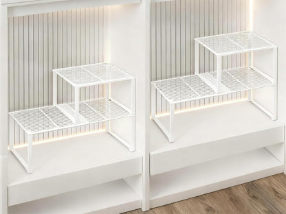 Extendable Metal Wire Shelf Organizer - Adjustable 15-24.4in Length, Stackable Storage Rack for Kitchen/Pantry/Bathroom/Shoe Cabinet/Tool Closet (1,Black)
