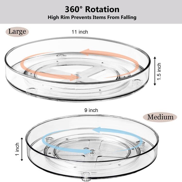 Lazy Susan Organizer, 360 Rotating Turntable Organizer (11") | Refrigerator Organizers and Storage, Lazy Susan for Cabinet, Pantry Organizer, Spice Rack Condiment Organizer, Kitchen Tray