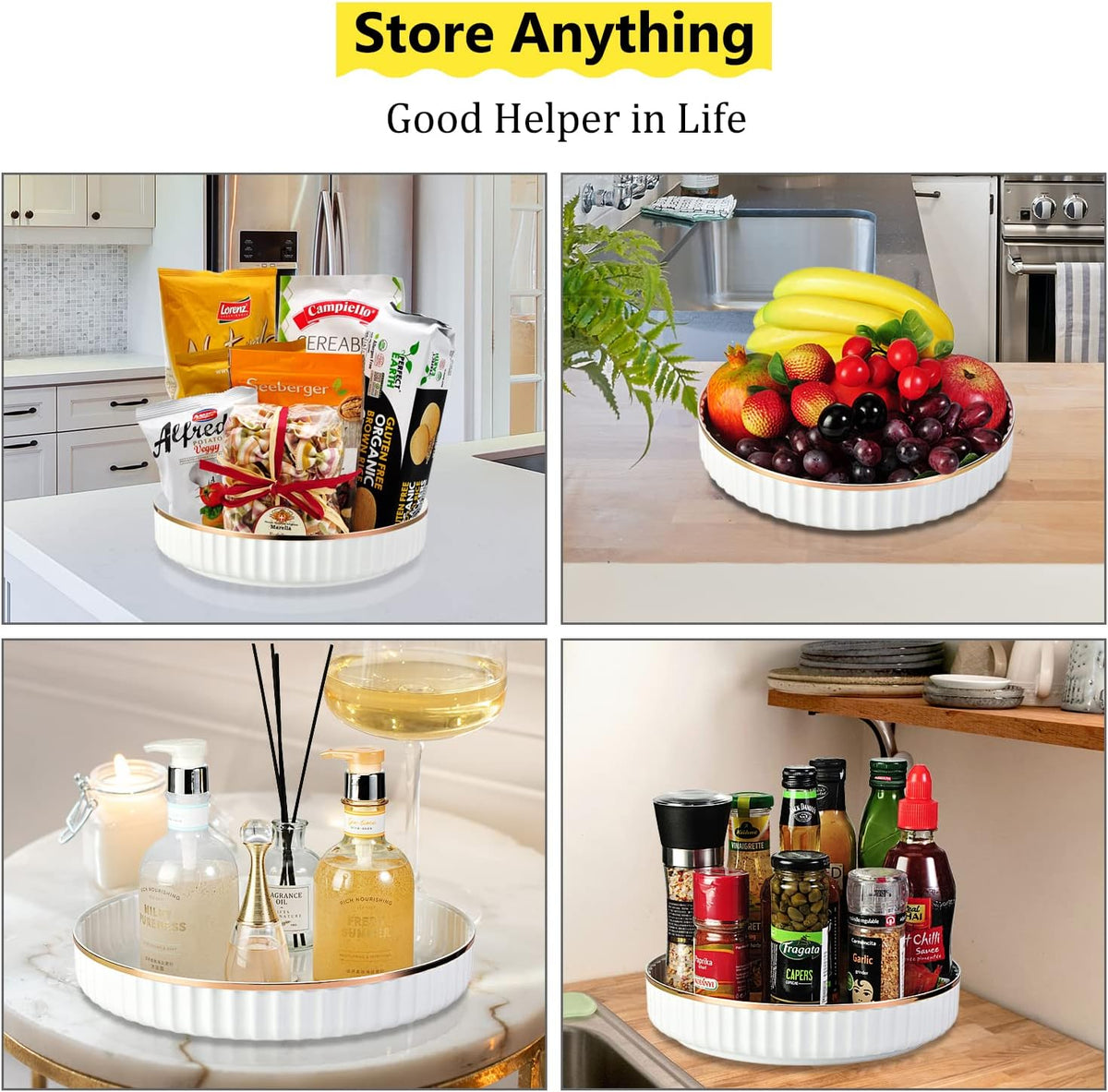 Lazy Susan Organizer, 360 Rotating Turntable Organizer (11") | Refrigerator Organizers and Storage, Lazy Susan for Cabinet, Pantry Organizer, Spice Rack Condiment Organizer, Kitchen Tray